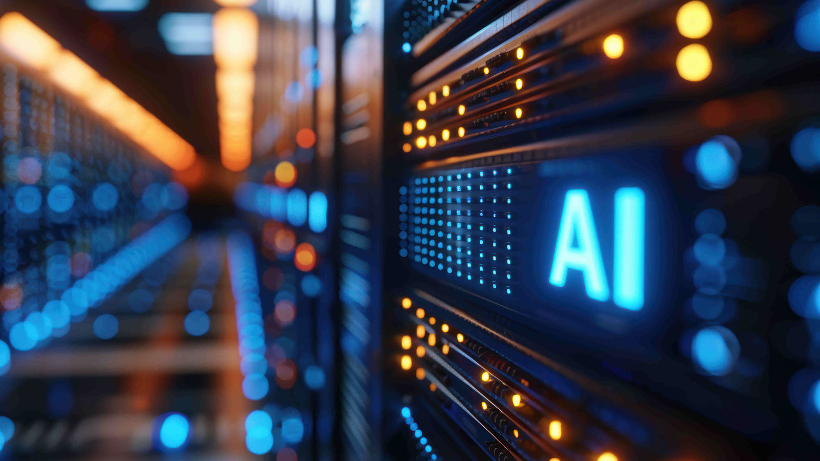 AI-powered retail technology infrastructure with illuminated server racks