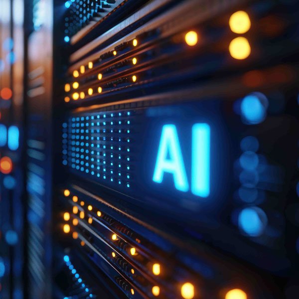 AI-powered retail technology infrastructure with illuminated server racks